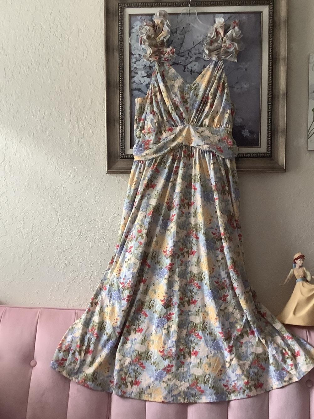 Grace Karin Pastel Floral Maxi Dress in Yellow, Blue and Pink